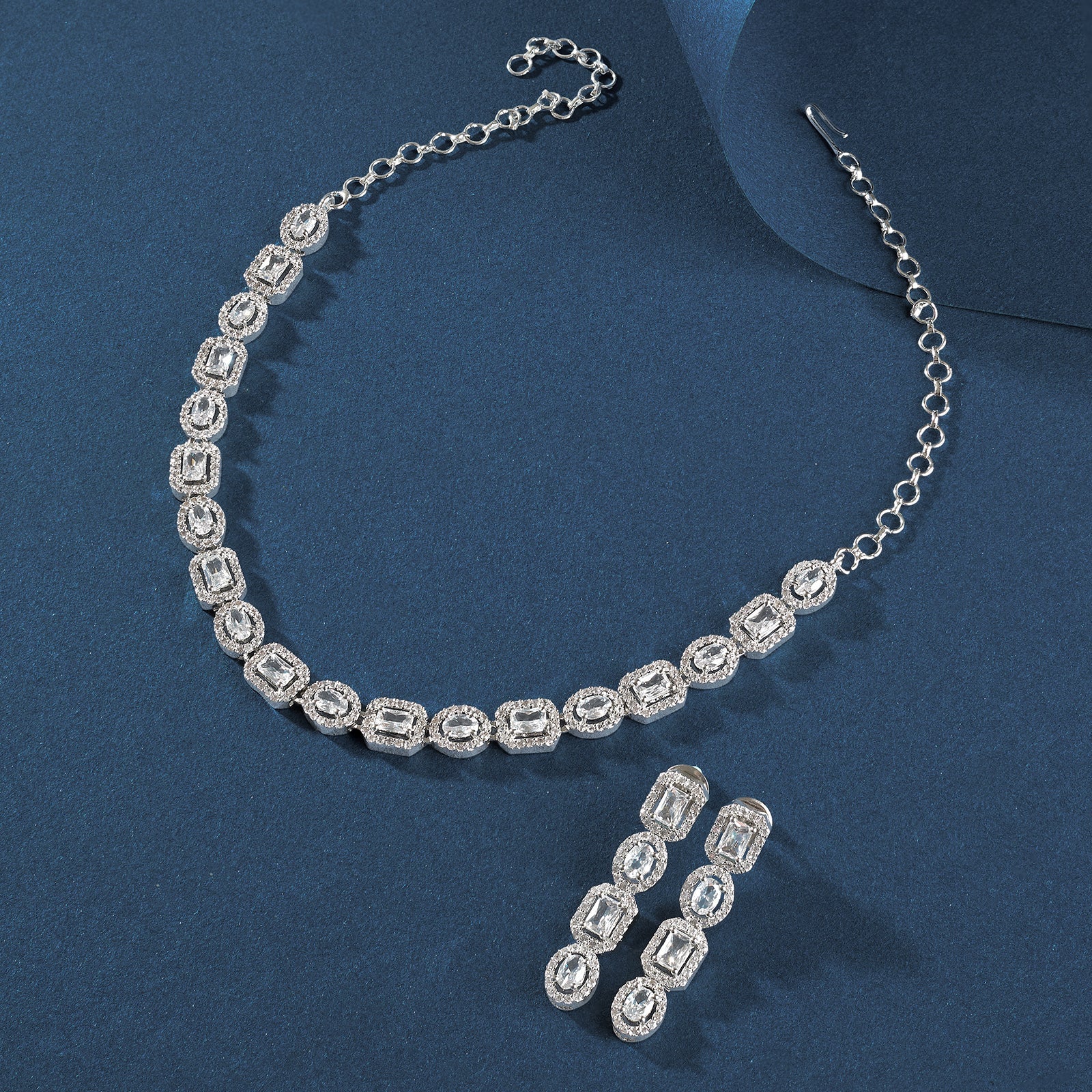 Teejh Elysia Silver and White stone Necklace set