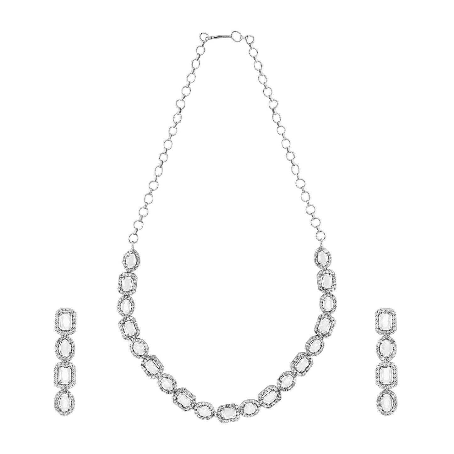 Teejh Elysia Silver and White stone Necklace set