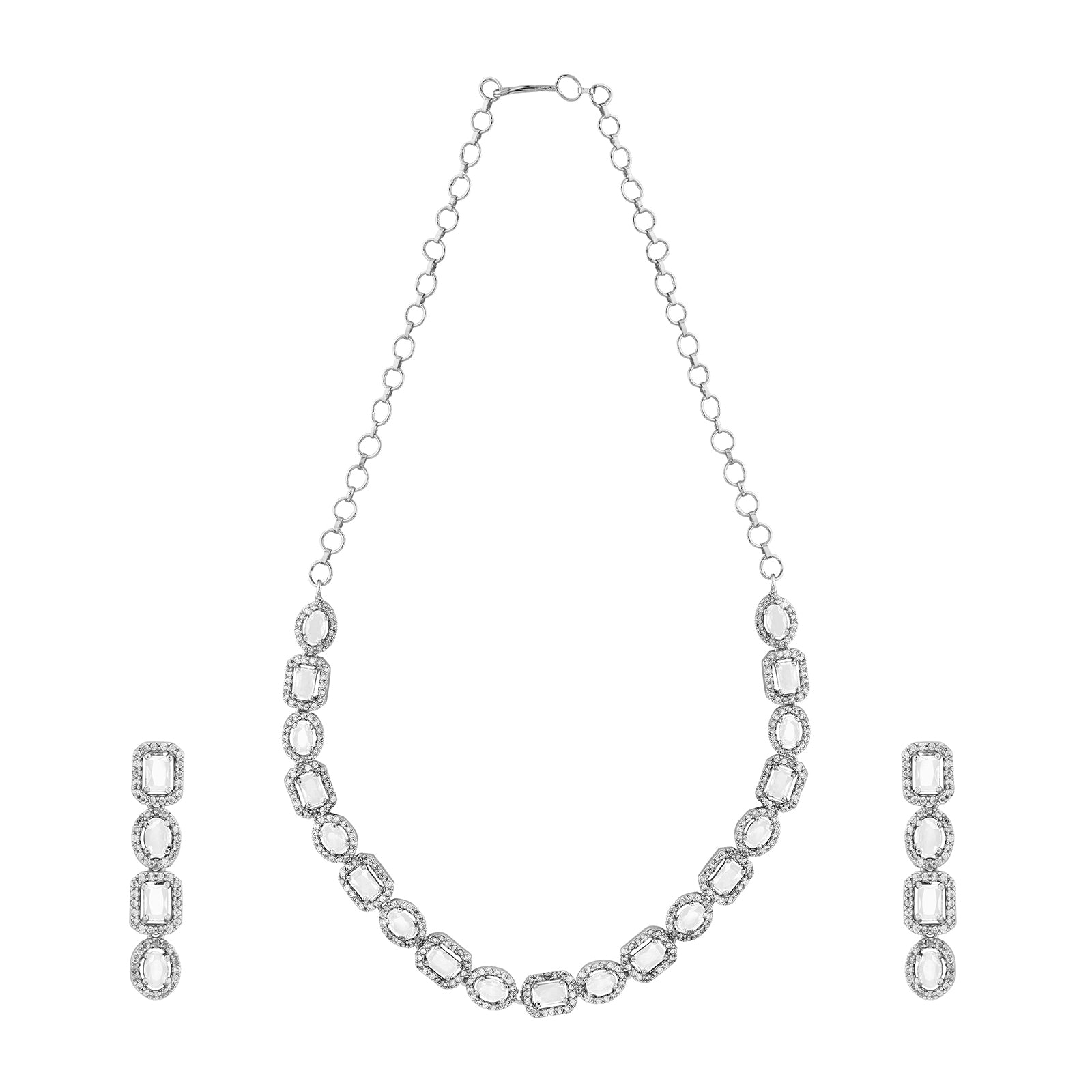 Teejh Elysia Silver and White stone Necklace set