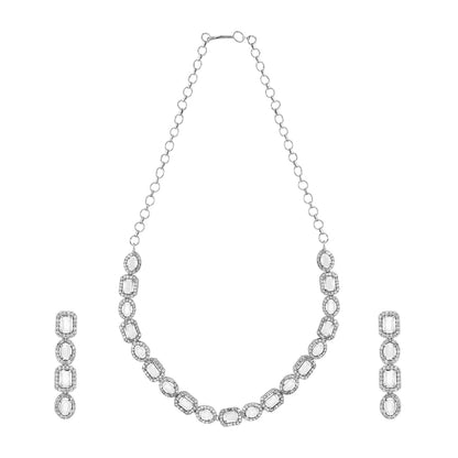 Teejh Elysia Silver and White stone Necklace set