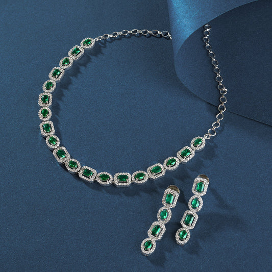 Teejh Elysia Silver and Green stone Necklace set