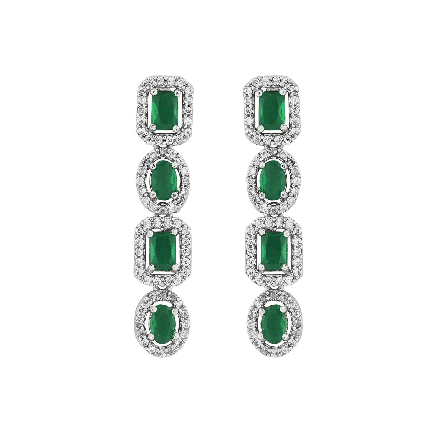 Teejh Elysia Silver and Green stone Necklace set