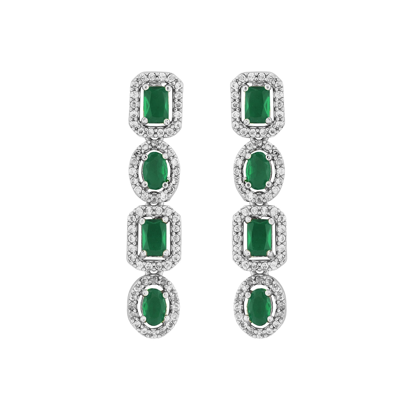 Teejh Elysia Silver and Green stone Necklace set