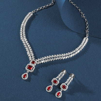 Teejh Sparki Silver and Red Stone Necklace set