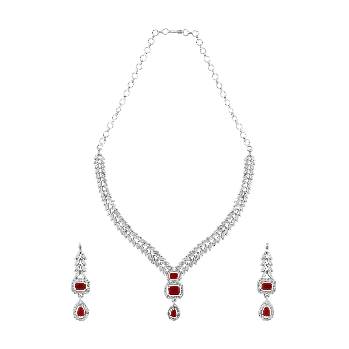Teejh Sparki Silver and Red Stone Necklace set