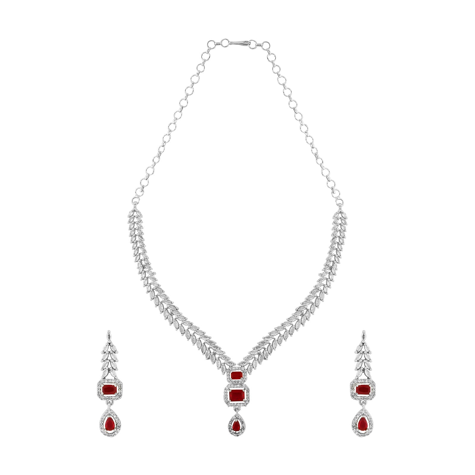 Teejh Sparki Silver and Red Stone Necklace set