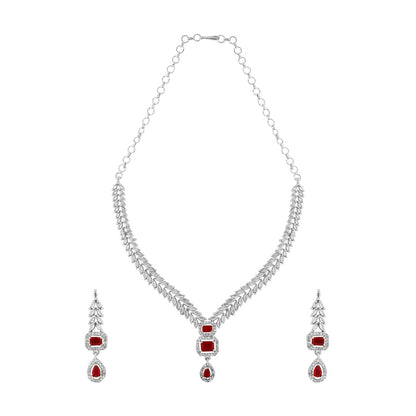 Teejh Sparki Silver and Red Stone Necklace set