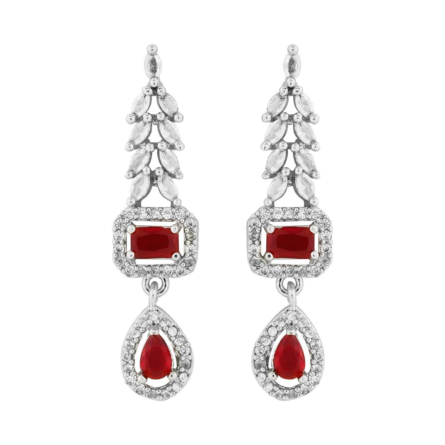 Teejh Sparki Silver and Red Stone Necklace set