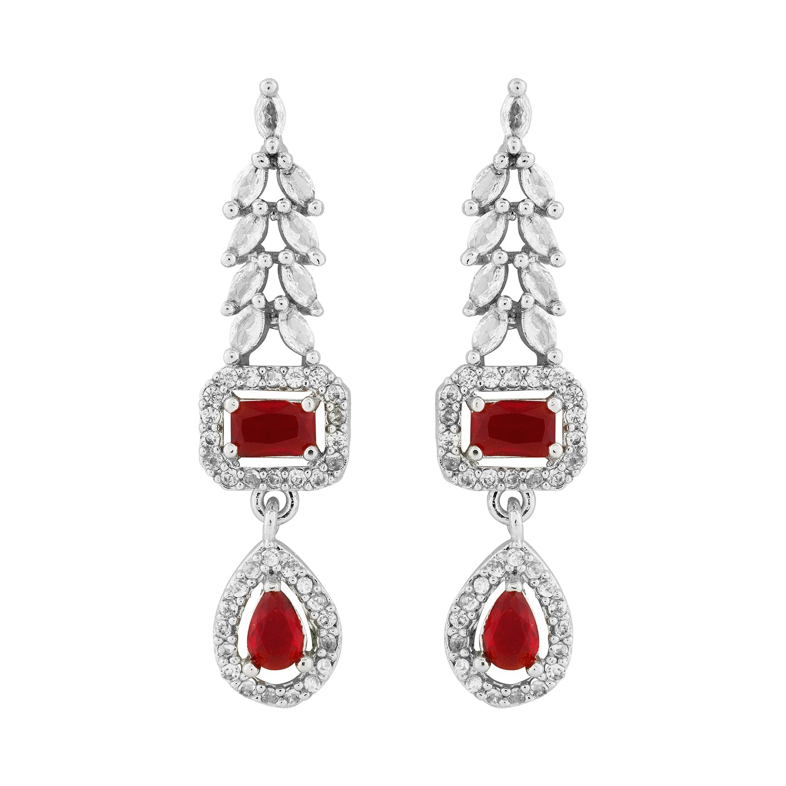 Teejh Sparki Silver and Red Stone Necklace set