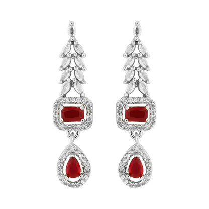 Teejh Sparki Silver and Red Stone Necklace set
