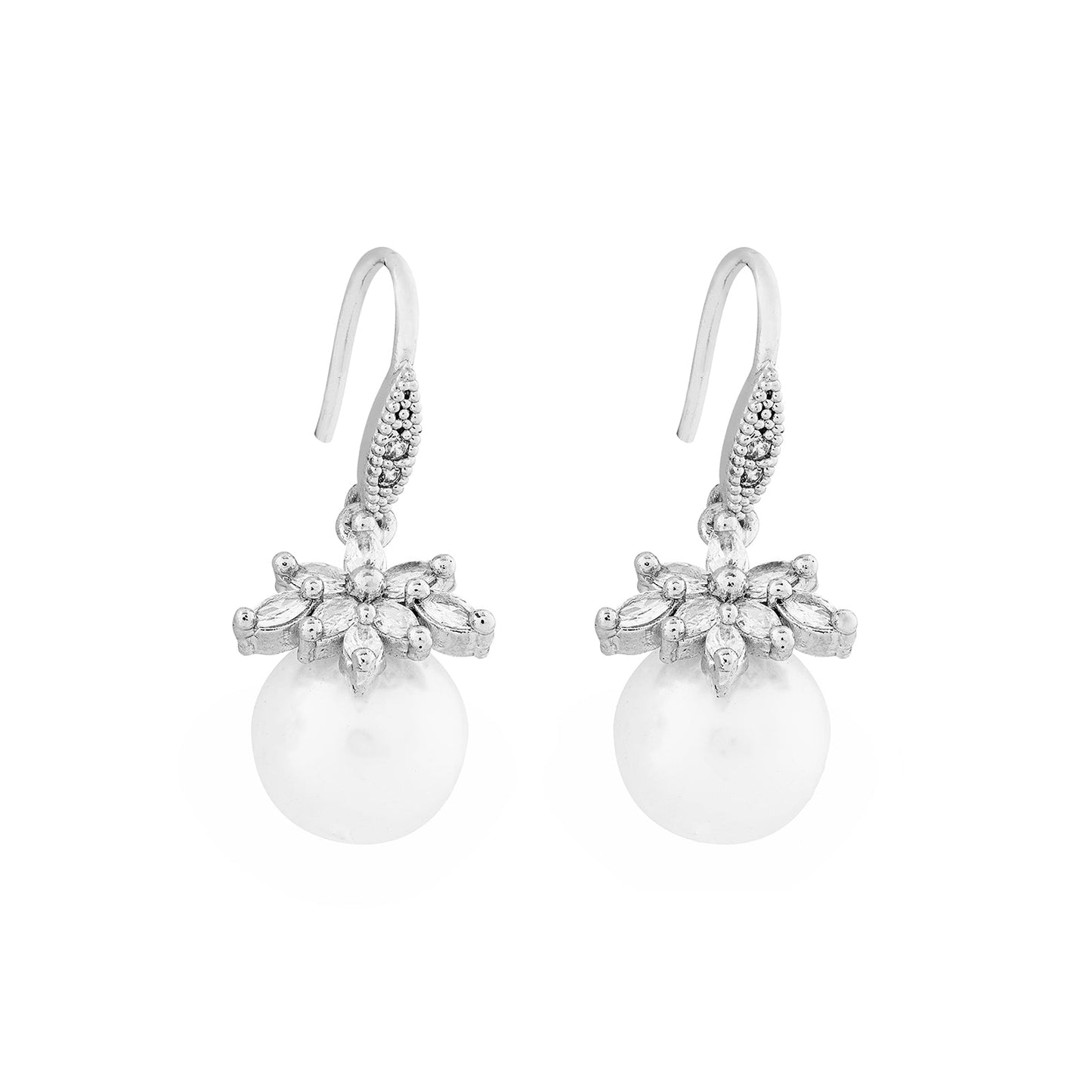 Teejh Aura Silver and White Pearl Earrings