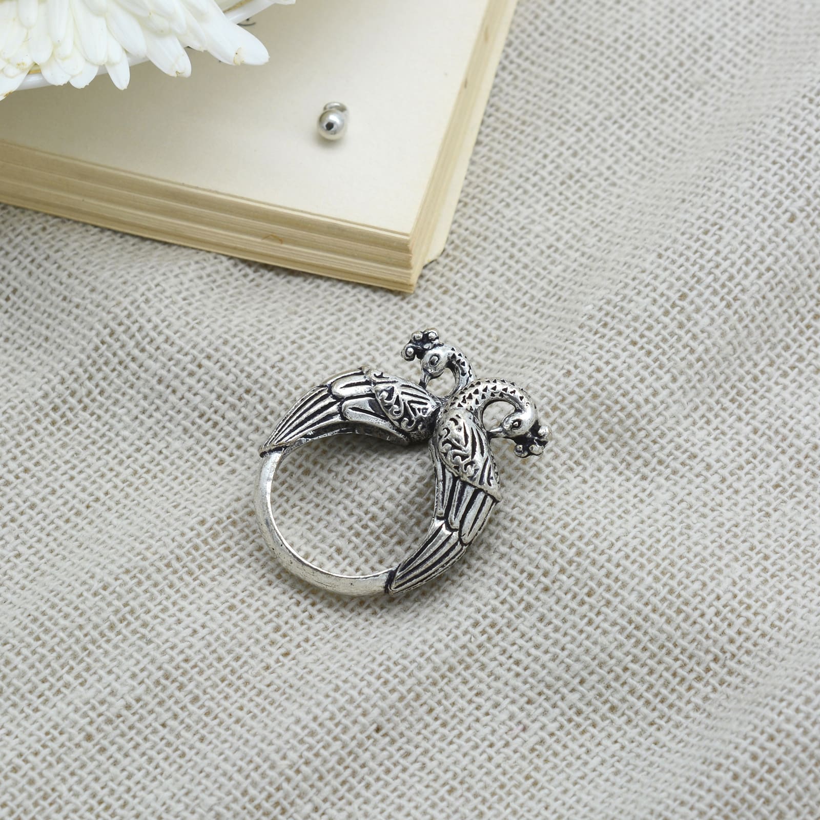Viti Peacock Silver Oxidized Ring - Teejh
