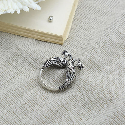 Viti Peacock Silver Oxidized Ring - Teejh