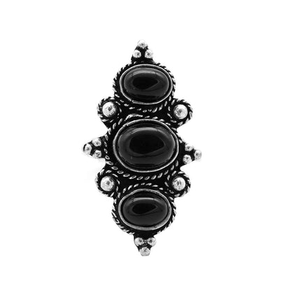 Veena Black Silver Oxidized Stone Ring - Teejh