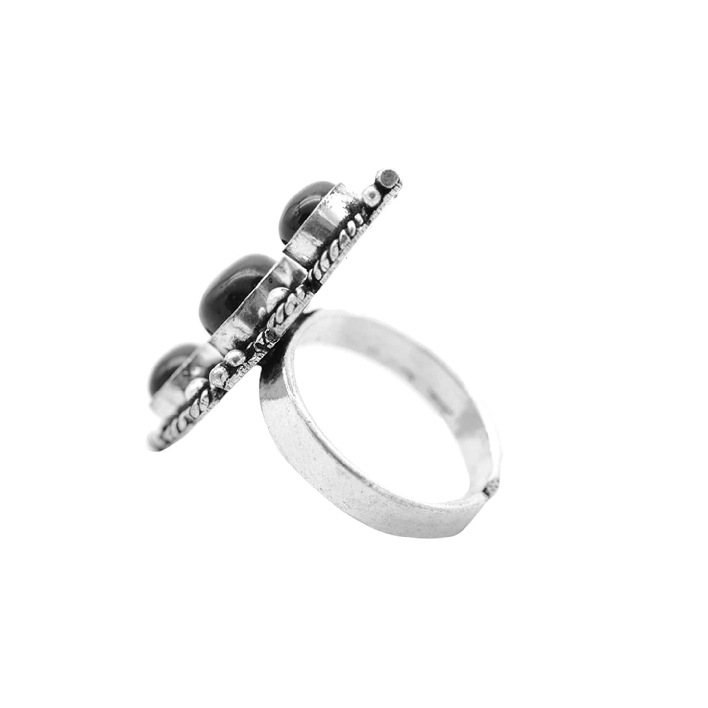 Veena Black Silver Oxidized Stone Ring - Teejh