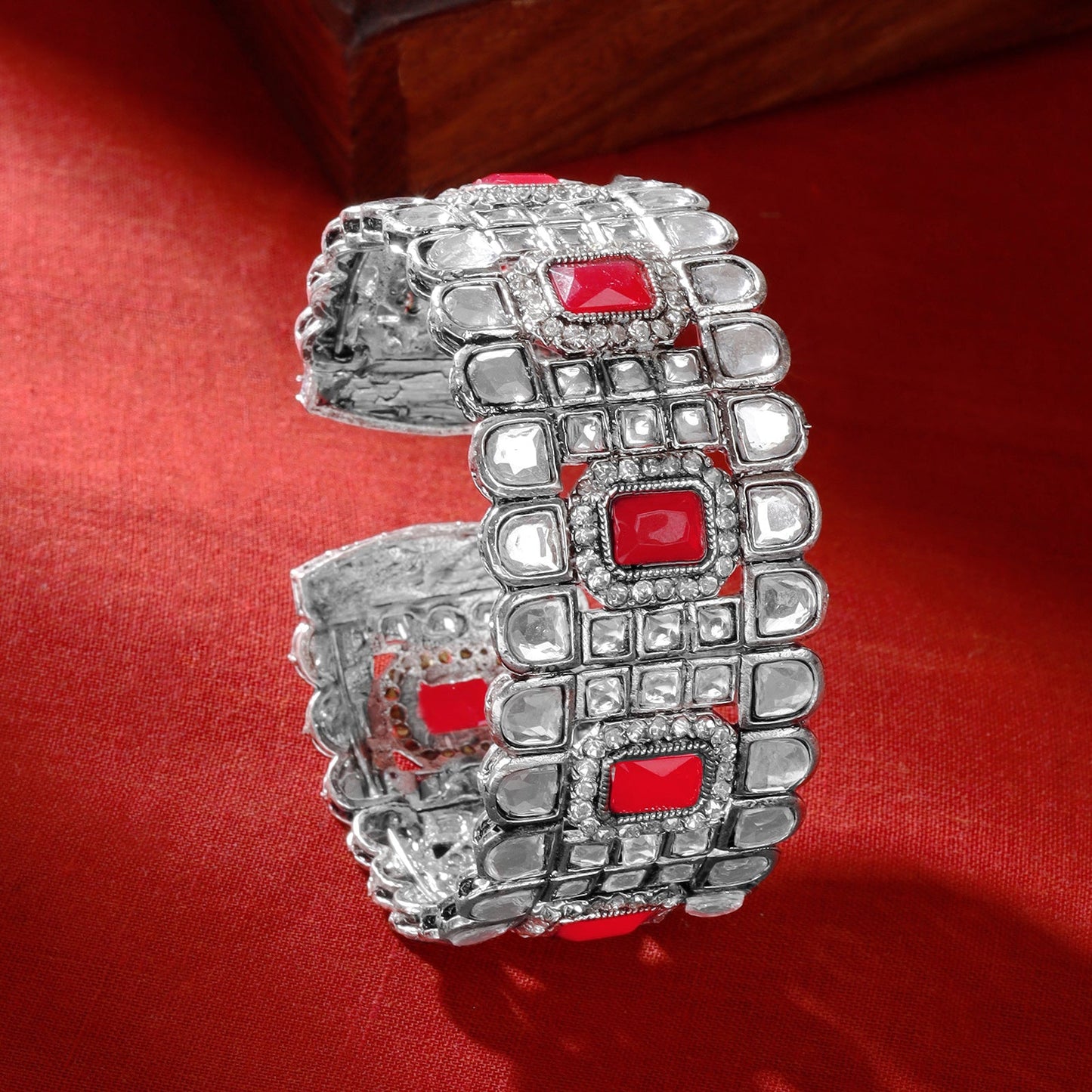 Teejh Kaarvi Red stone Silver Bracelet