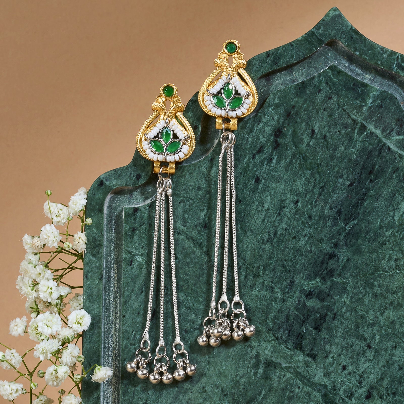 Teejh Aureya Green Dual tone Danglers