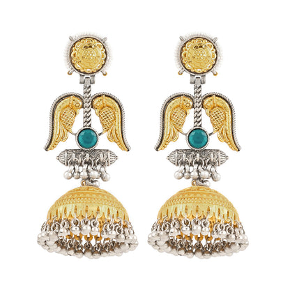 Teejh Sohi Green Stone Dual Tone Jhumkas