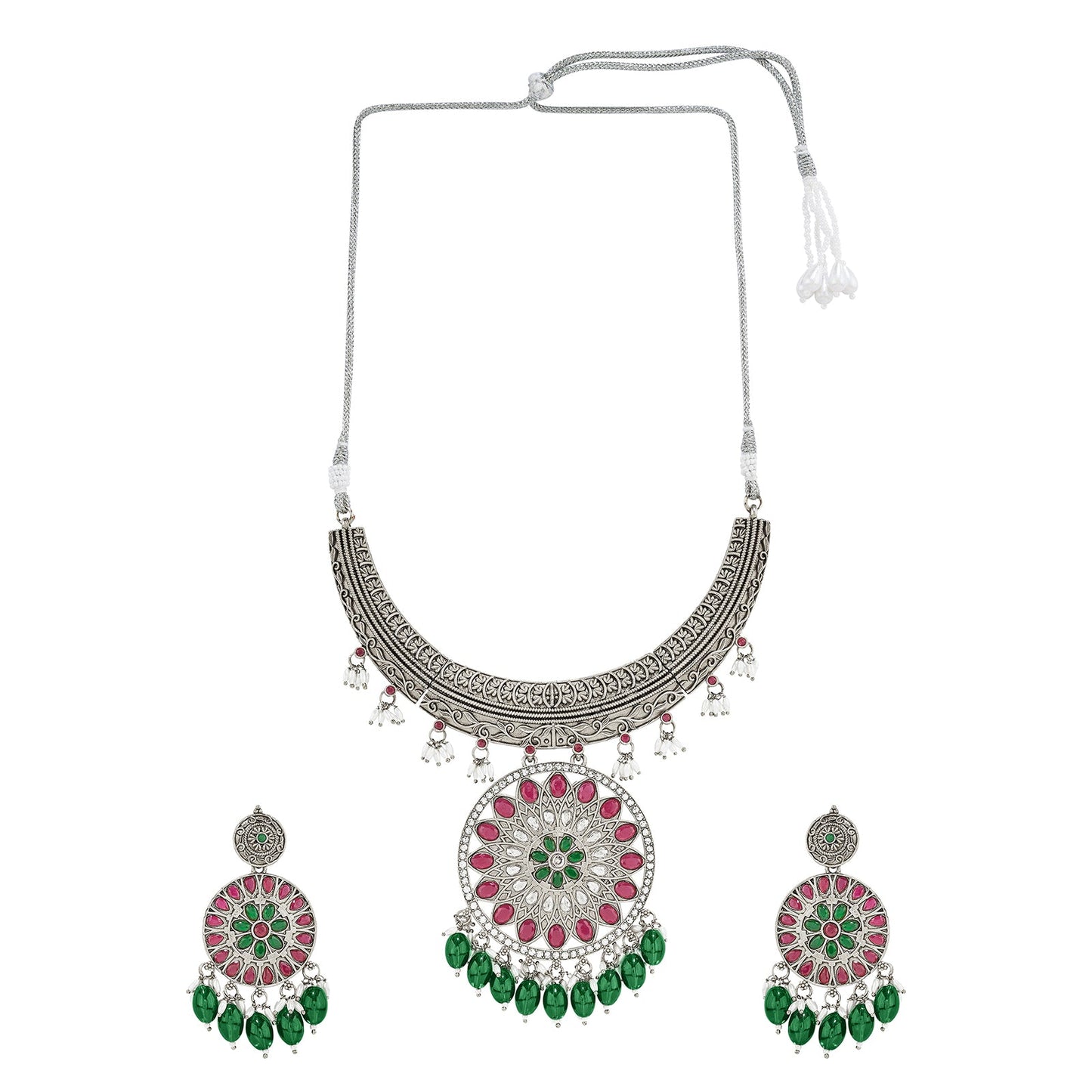 Teejh Aarzaa Silver Ghungroo Necklace Set