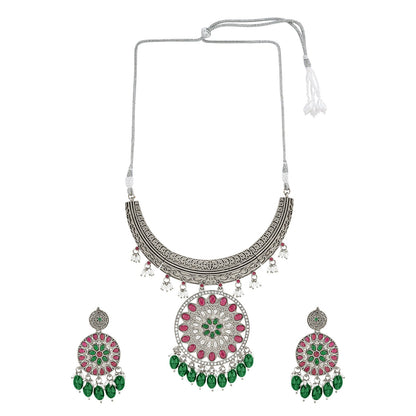 Teejh Aarzaa Silver Ghungroo Necklace Set