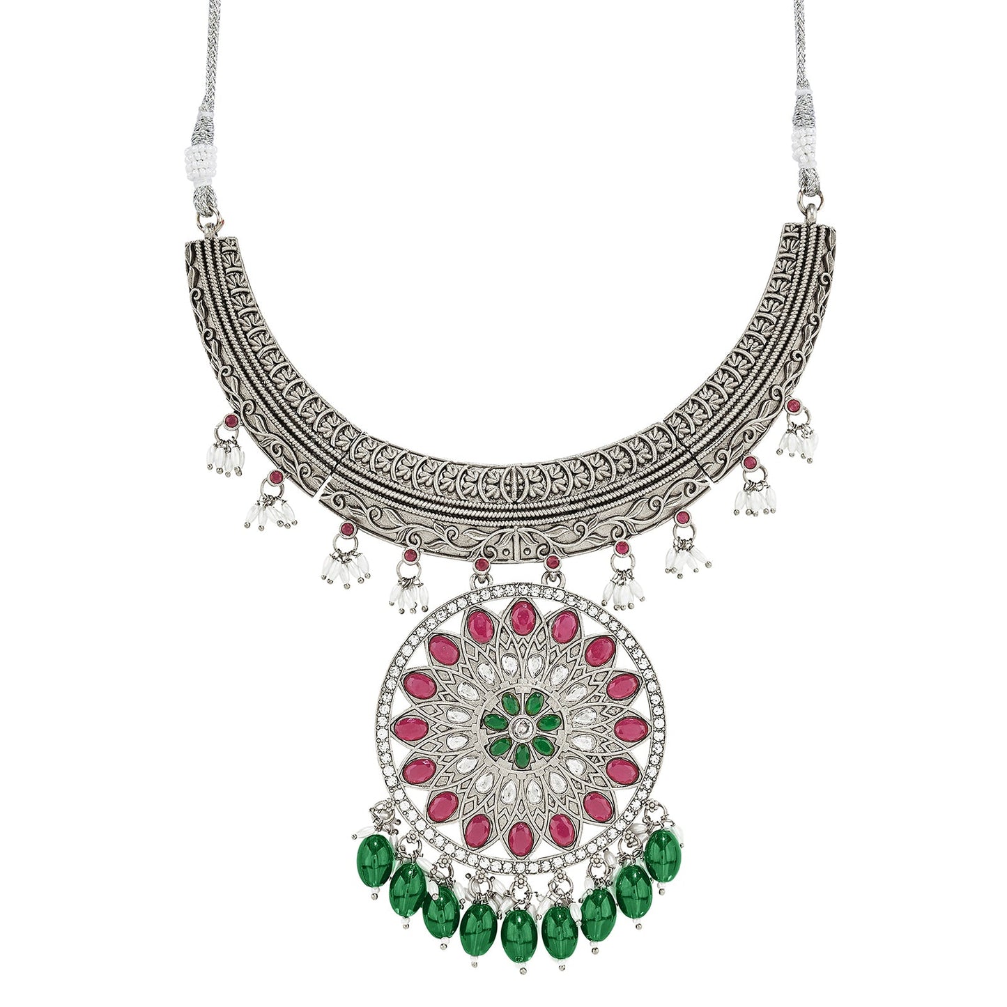 Teejh Aarzaa Silver Ghungroo Necklace Set