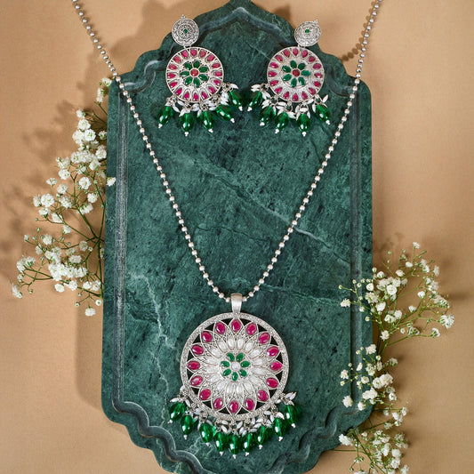 Teejh Rupika Beaded Silver Necklace Set