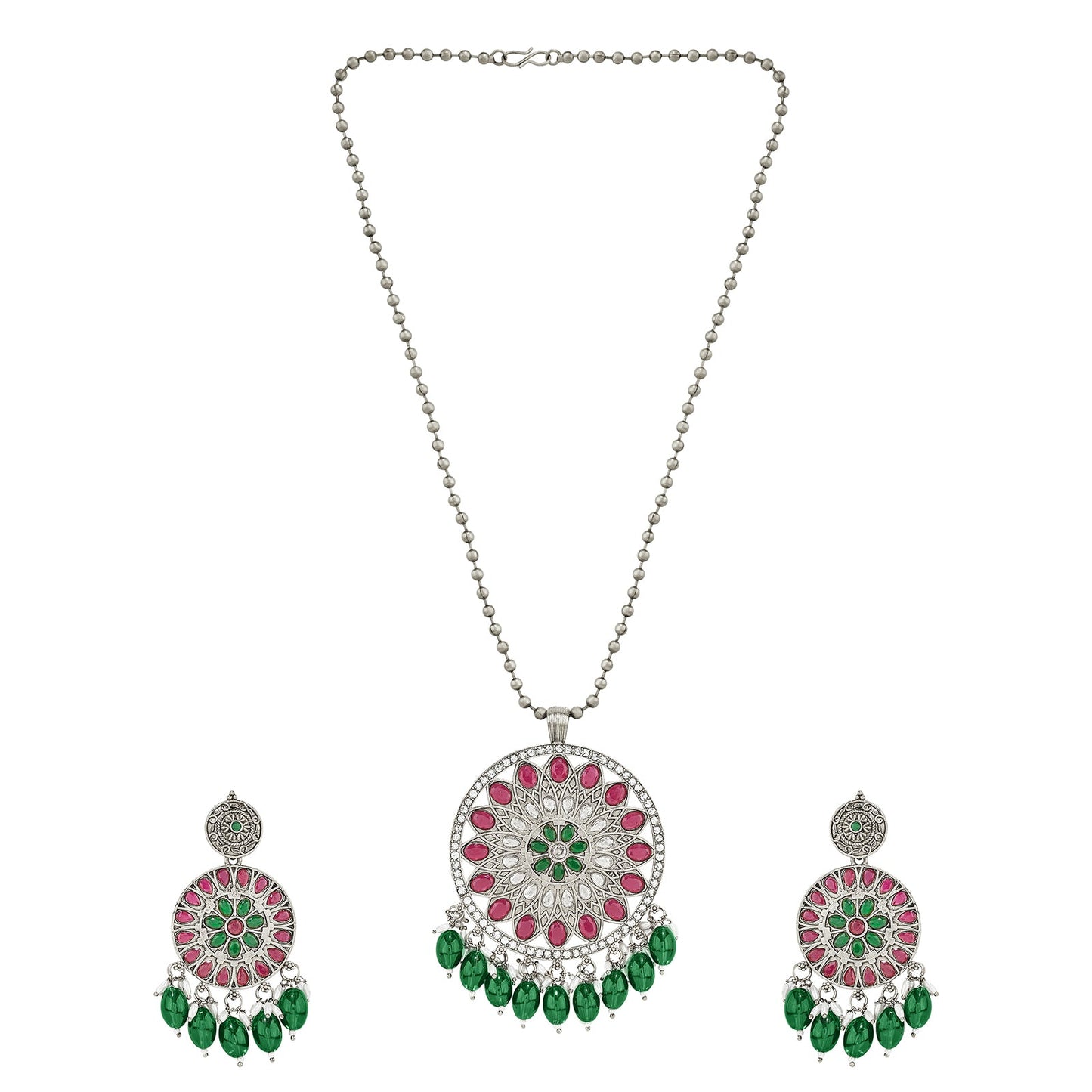 Teejh Rupika Beaded Silver Necklace Set