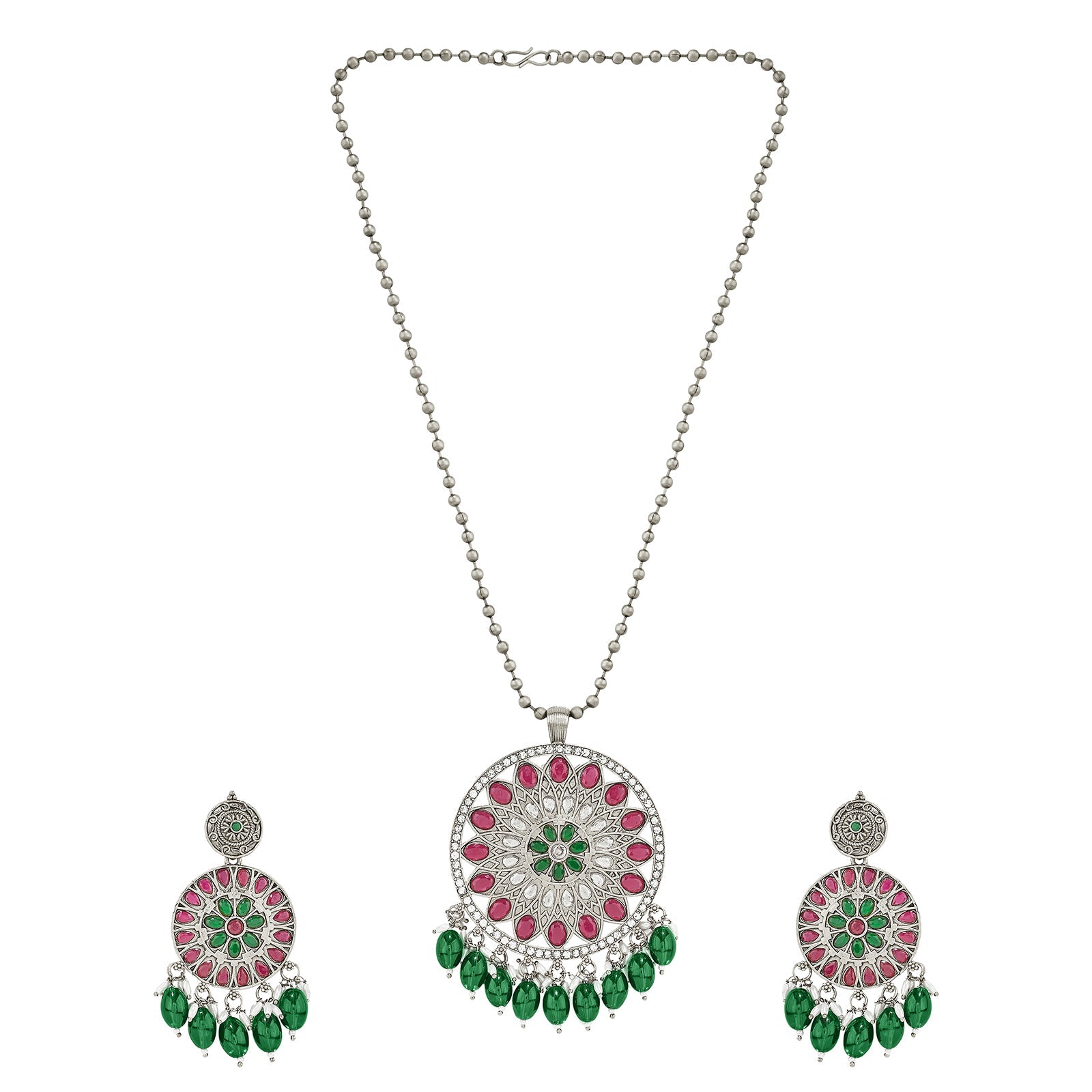 Teejh Rupika Beaded Silver Necklace Set