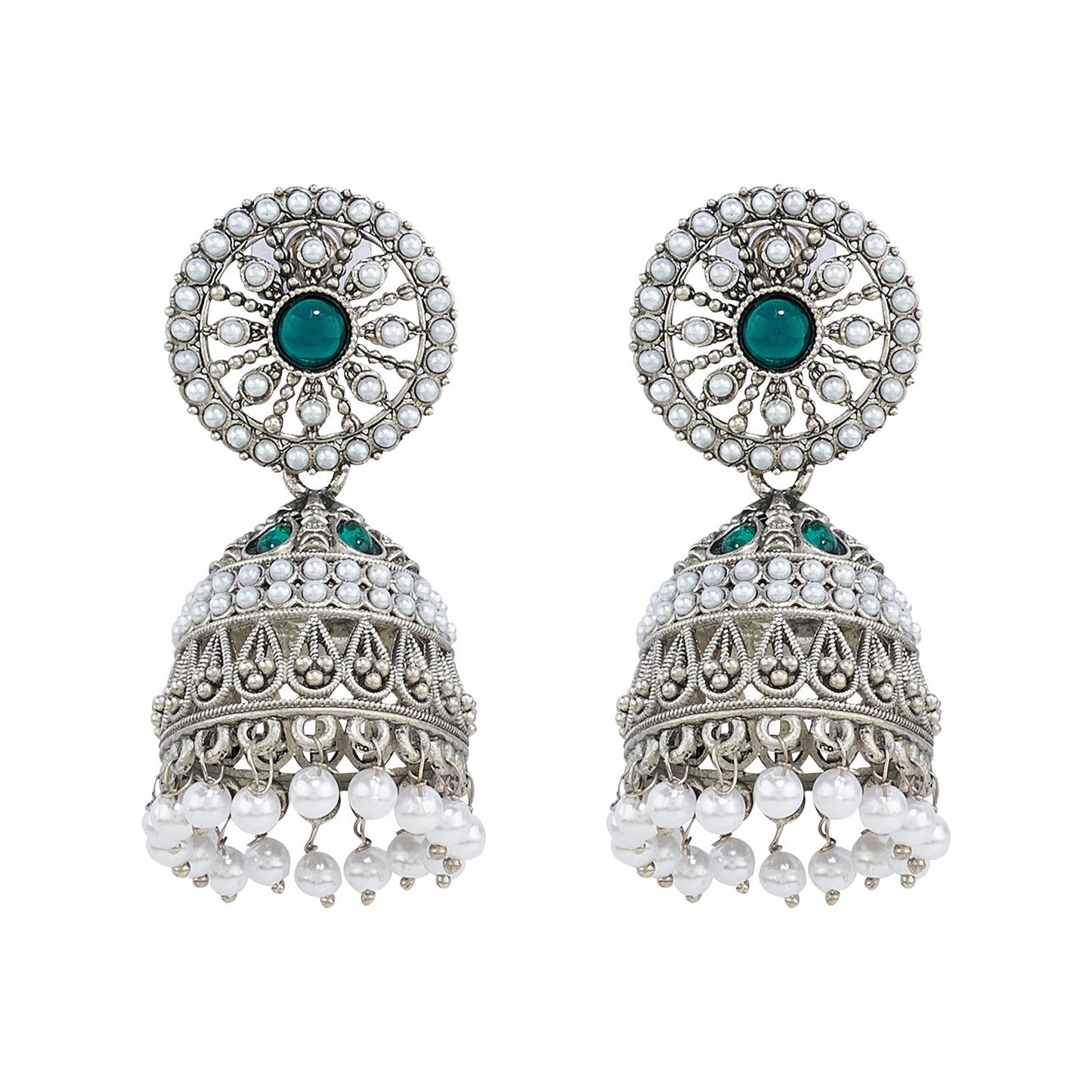 Teejh Hiran Silver Green Jhumka