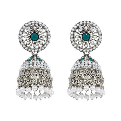 Teejh Hiran Silver Green Jhumka