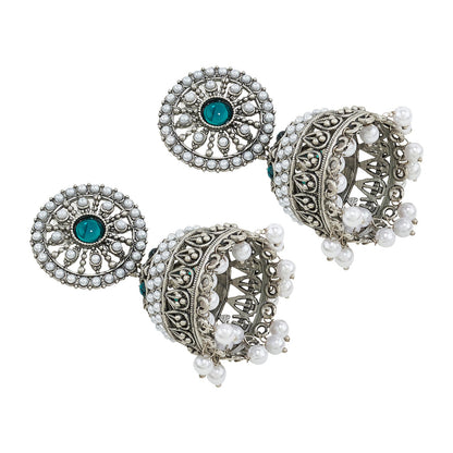 Teejh Hiran Silver Green Jhumka