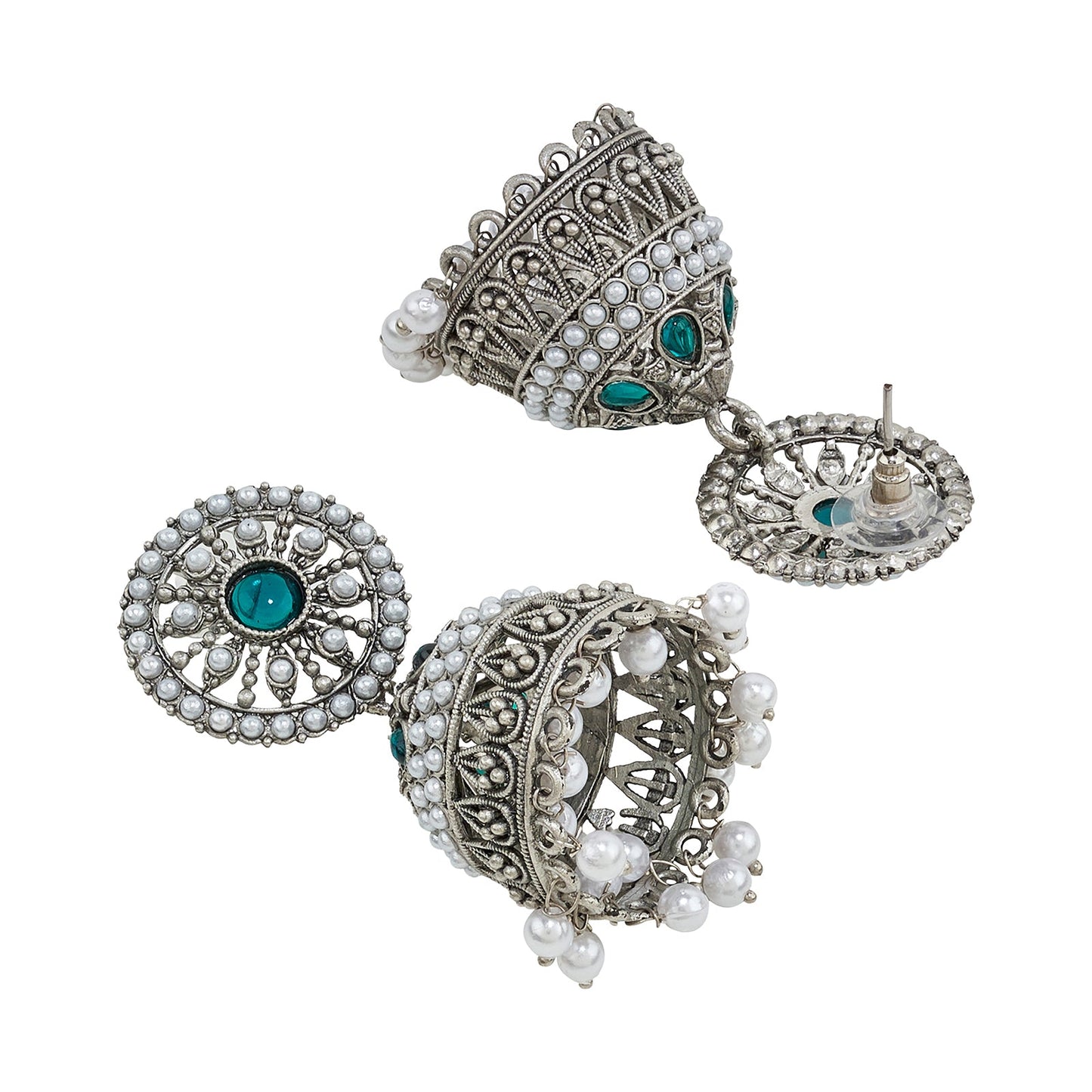 Teejh Hiran Silver Green Jhumka