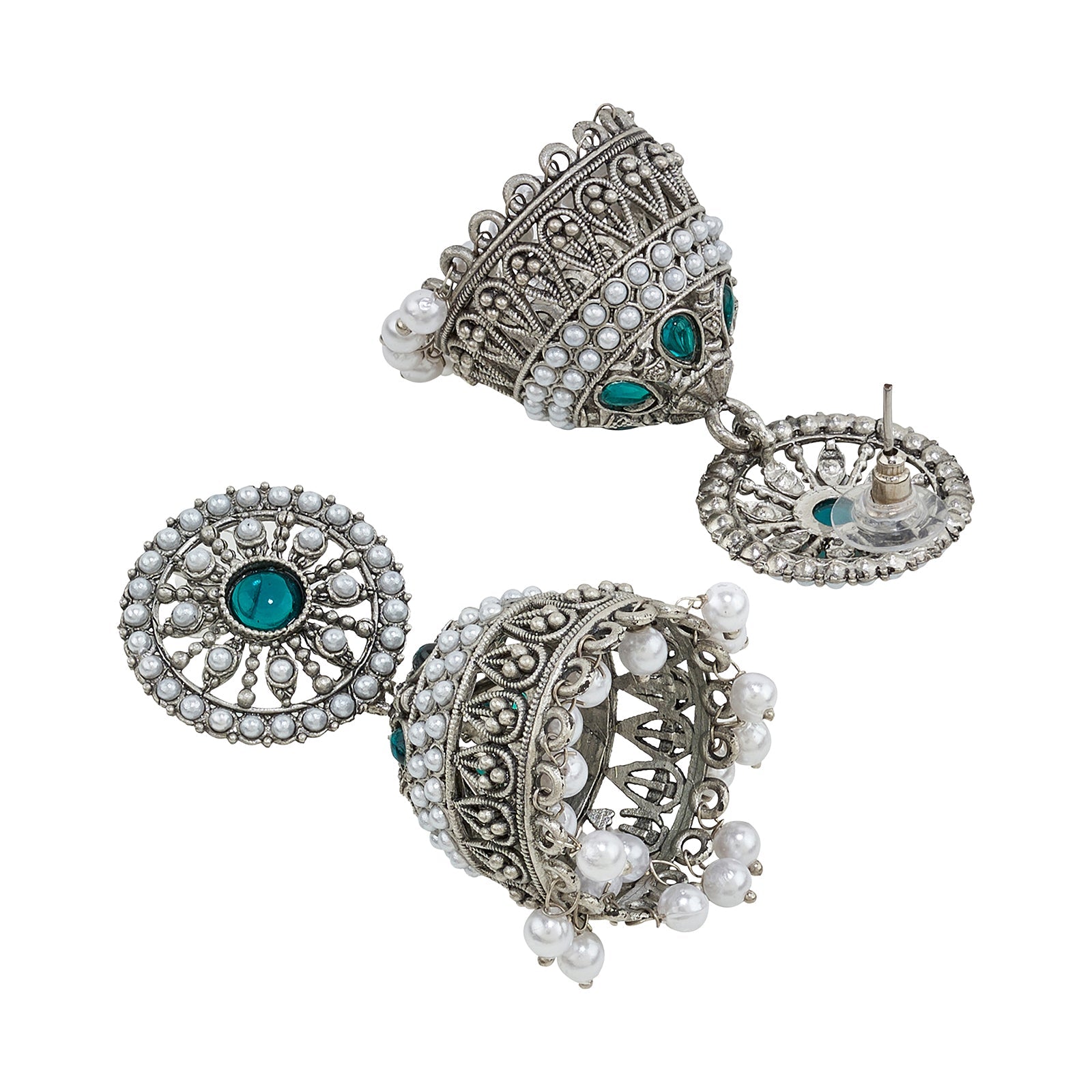 Teejh Hiran Silver Green Jhumka