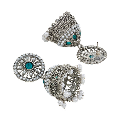 Teejh Hiran Silver Green Jhumka