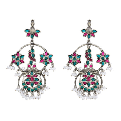 Teejh Mayi Silver Red and Green Danglers