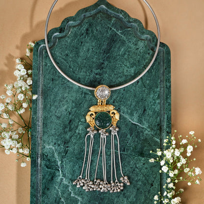 Teejh Tari Dual Tone Green Stone Necklace