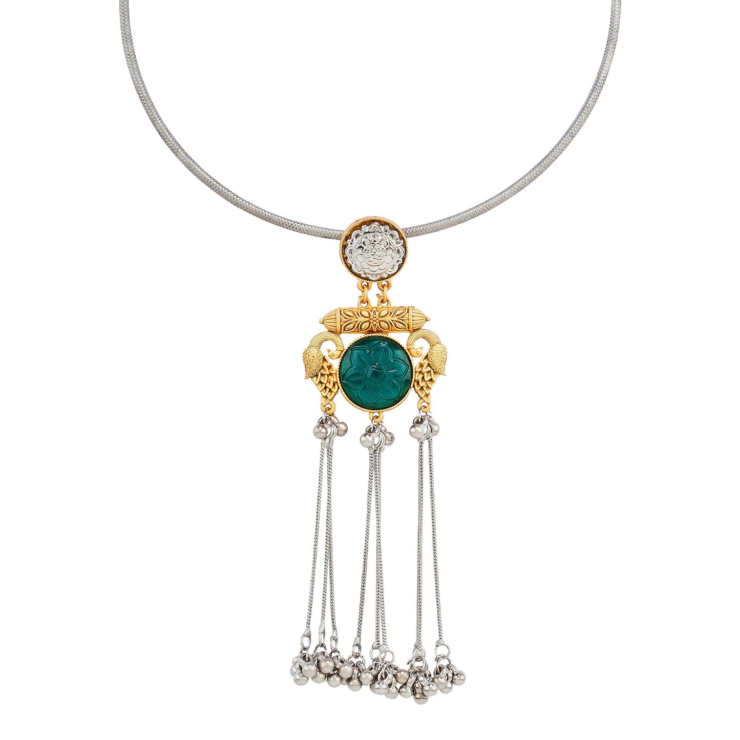Teejh Tari Dual Tone Green Stone Necklace