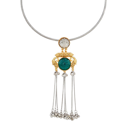 Teejh Tari Dual Tone Green Stone Necklace