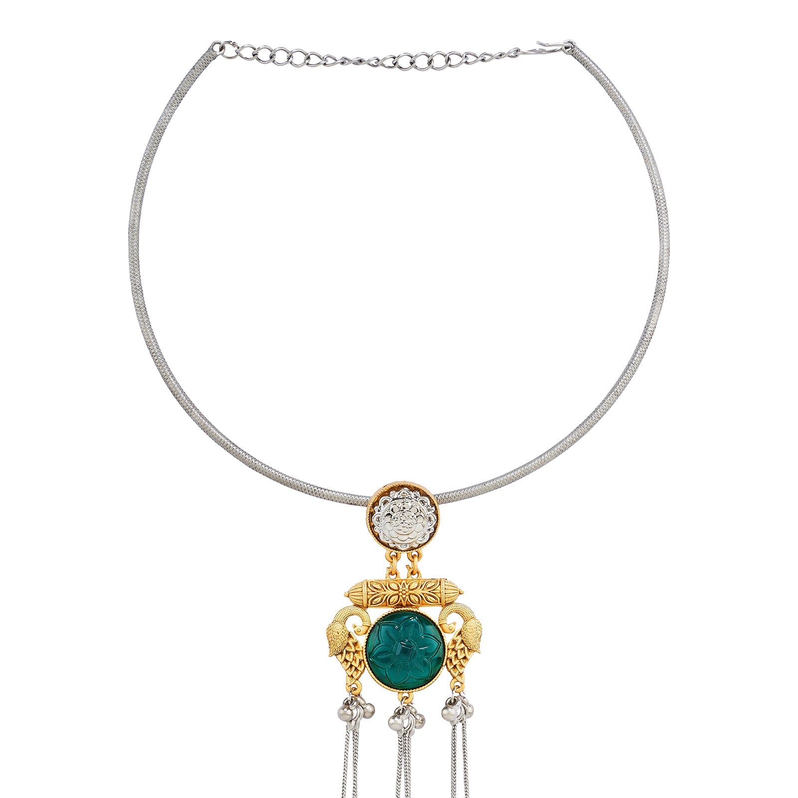 Teejh Tari Dual Tone Green Stone Necklace