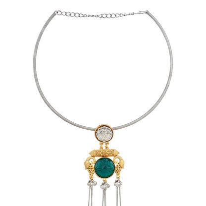 Teejh Tari Dual Tone Green Stone Necklace