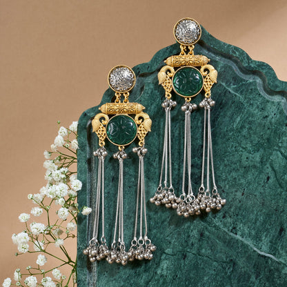 Teejh Tari Dual Tone Green Stone Danglers