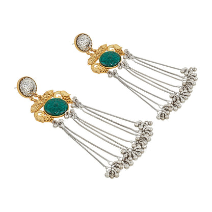 Teejh Tari Dual Tone Green Stone Danglers