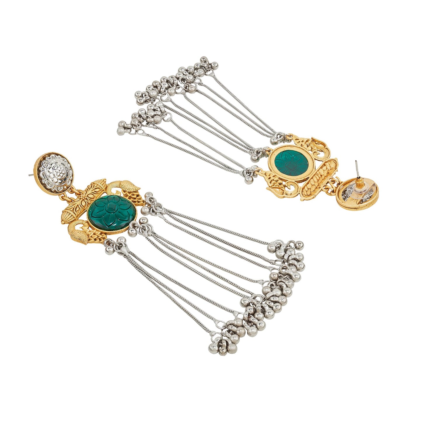 Teejh Tari Dual Tone Green Stone Danglers