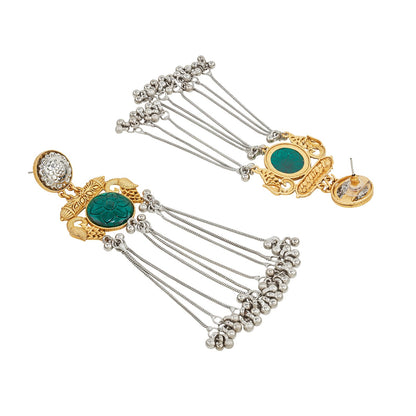 Teejh Tari Dual Tone Green Stone Danglers