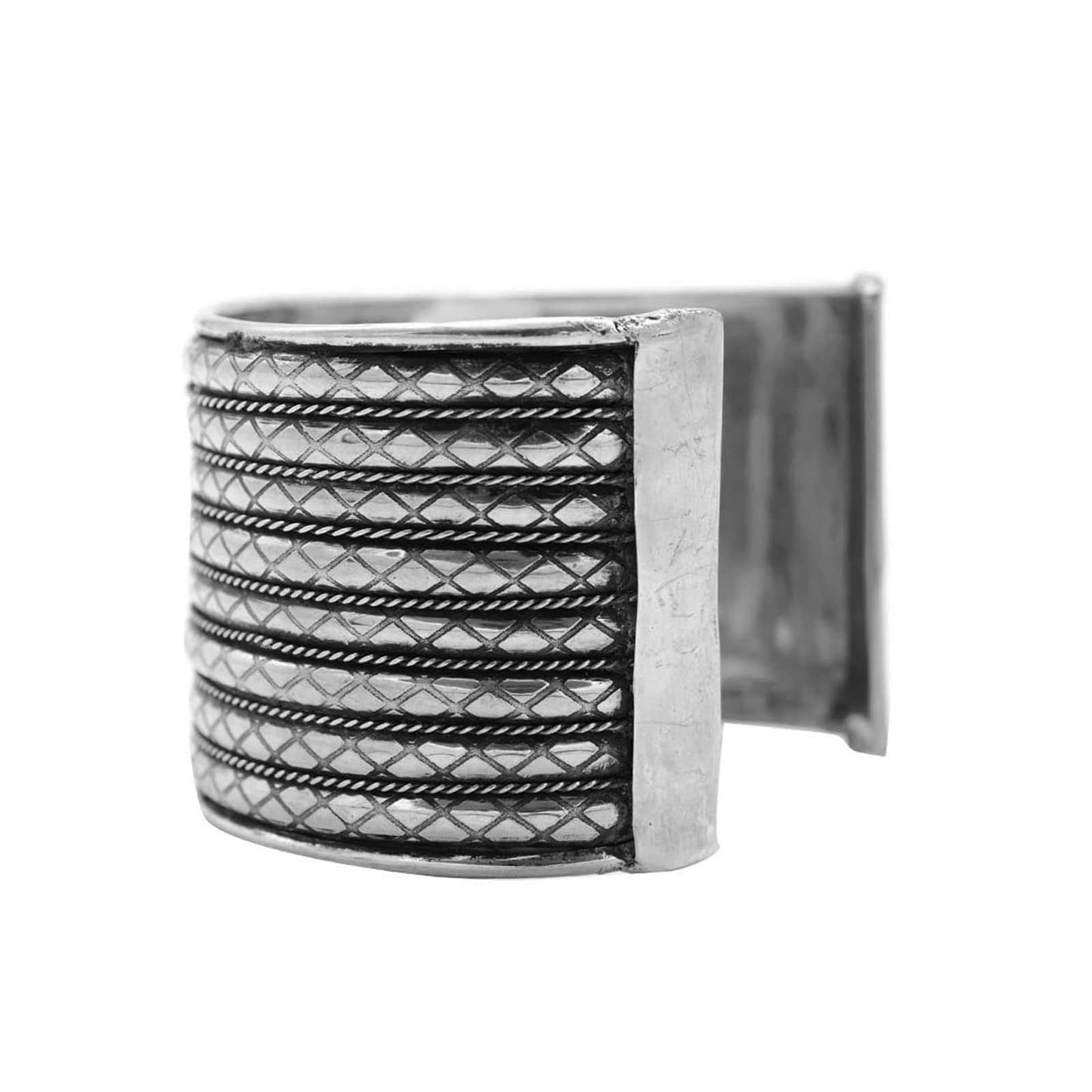 Zia Embossed Silver Oxidized Bracelet Cuff - Teejh