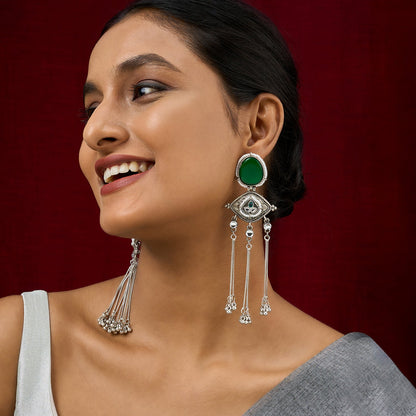 Teejh Kanira Green Silver Dangler Earrings