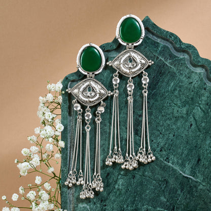 Teejh Kanira Green Silver Dangler Earrings