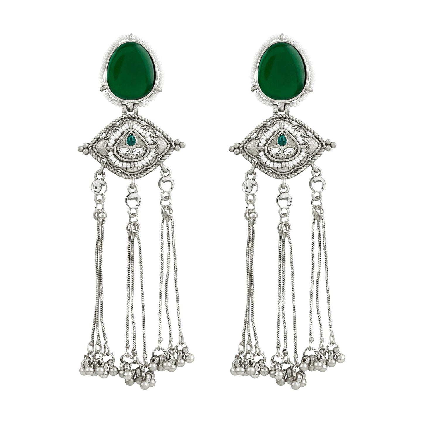 Teejh Kanira Green Silver Dangler Earrings