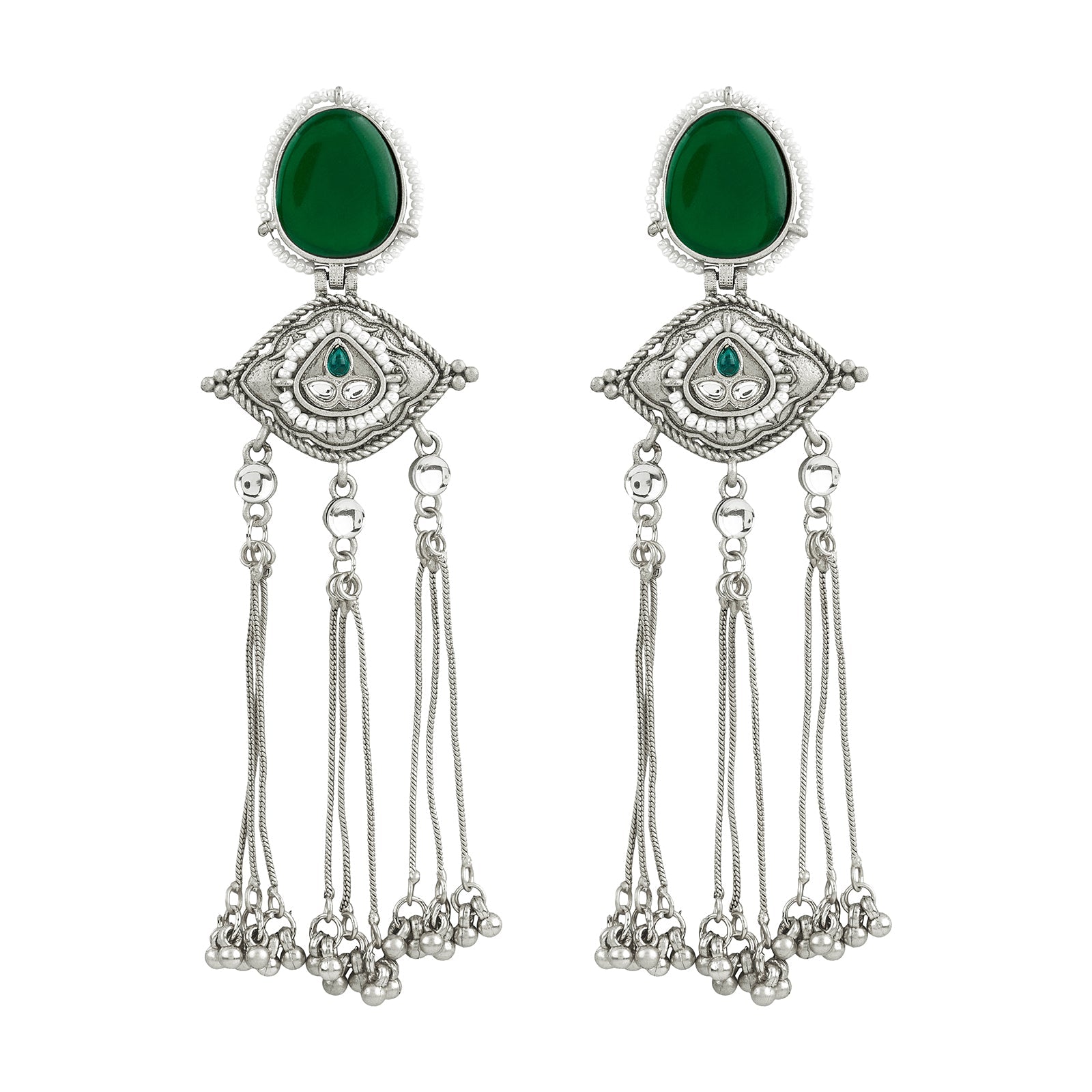 Teejh Kanira Green Silver Dangler Earrings