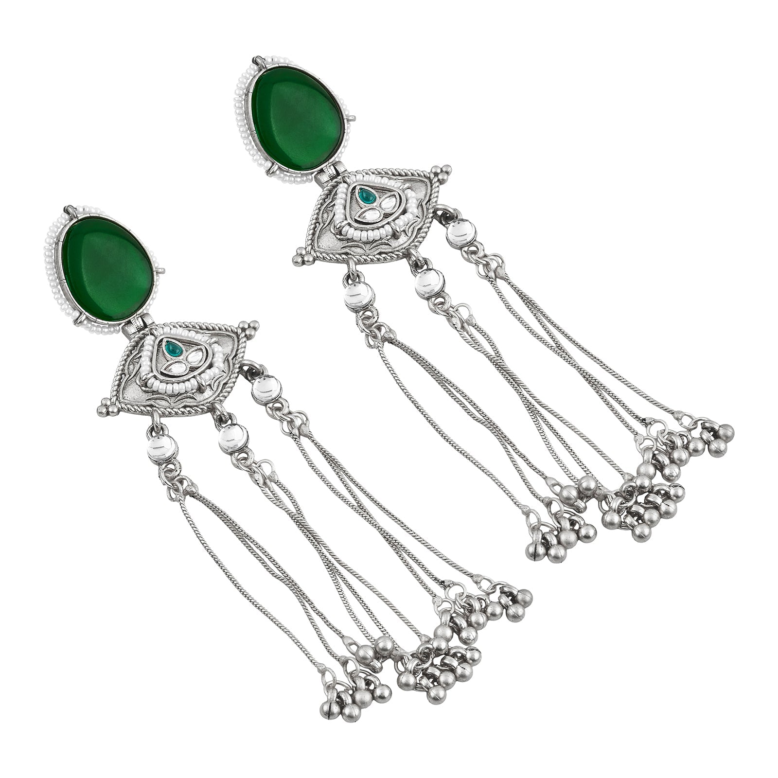 Teejh Kanira Green Silver Dangler Earrings